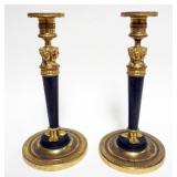 1100	PAIR OF GILT METAL NEO CLASSICAL CANDLESTICKS, EACH APPROXIMATELY 11 IN H