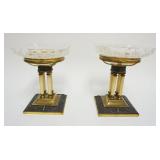 1102	PAIR OF GILT METAL TAZZAS W/REMOVABLE CUT GLASS TOPS, EACH APPROXIMATELY 6 1/2 IN SQUARE X 8 1/