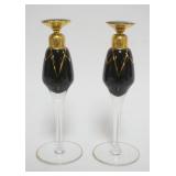 1109	PAIR OF GLASS ART DECO PERFUME DAUBER BOTTLES, EACH APPROXIMATELY 6 1/2 IN LONG