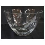 1155	ETCHED GLASS BOWL W/IMAGES OF DRAGONFLIES, BUTTERFLIES & BEES, APPROXIMATELY 8 3/4 IN X 6 IN HI