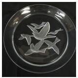 1159	LARGE CRYSTAL PLATE W/CUT & ETCHED BIRDS IN FLIGHT, APPROXIMATELY 12 1/2 IN X 1 1/2 IN HIGH
