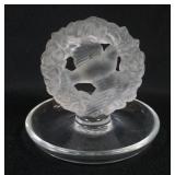 1169	LALIQUE *PAX* CRYSTAL RING DISH W/FROSTED IMAGE OF DOVE IN CENTER OF WREATH, APPROXIMATELY 4 IN