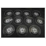 1173	11 VAL SAINT LAMBERT *BRUSSELS PATTERN* PLATES W/IMAGES OF FROSTED FRUIT CENTER, APPROXIMATELY 