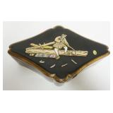 1181	ASIAN LACQUERED DIAMOND SHAPED BOX W/APPLIED IMAGE OF MAN HOEING, APPROXIMATELY 11 IN X 7 IN X 