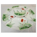 1199	LARGE ITALIAN CERAMIC ESTE CERAMICHI COVERED SERVING BOWL W/4 SURROUNDING CRESCENT DISHES, APPR