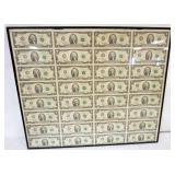 1280	SHEET OF 32-2 DOLLAR 1995 BILLS FRAMED