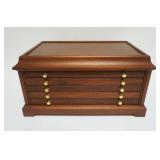 1288	MAHOGANY 5 DRAWER COIN DISPLAY CABINET W/BRASS KNOBS & ACCENT PULLS, FELT LINED DRAWERS, APPROX