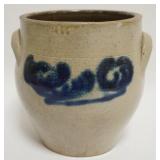 1010	BLUE DECORATED STONEWARE CROCK, APPROXIMATELY 8 IN X 8 IN H