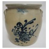 1008	BLUE DECORATED STONEWARE CROCK, WHITES UTICA, 2 GAL