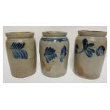 1012	BLUE DECORATED STONEWARE PRESERVE JARS, EACH WITH BLUE DECORATION ALL AROUND, EACH APPROXIMATEL