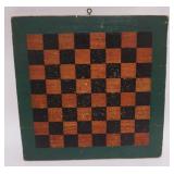 1015	PRIMITIVE FOLK ART HAND PAINTED CHECKER & CRIBBAGE BOARD, APPROIMATELY 15 IN SQ