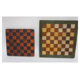 1016	PRIMITIVE FOLK ART HAND PAINTED CHECKERBOARDS, 1 WITH INCISED BACK, LARGEST APPROXIMATELY 12 IN