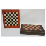 1017	PRIMITIVE FOLK ART HAND PAINTED CHECKER/BACKGAMMON BOX AND CHECKERBOARD WITH INCISED BACK, LARG