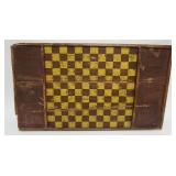 1019	PRIMITIVE FOLK ART HAND PAINTED CHECKERBOARD WITH RED WASH BACK, SOME LOSS TO SIDES