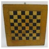 1020	PRIMITIVE FOLK ART HAND PAINTED CHECKERBOARD WITH MUSTARD PAINT BORDER AND SQUARES, REVERSE IS 