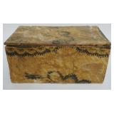 1026	ANTIQUE MINIATURE WALLPAPER BOX WITH COTTER PIN HINGED LID, APPROXIMATELY 9 IN X 6 IN X 5 IN H