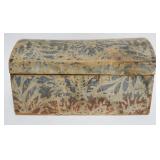 1027	ANTIQUE WALLPAPER MINIATURE DOME TOP BOX WITH LEATHER HINGES, APPROXIMATELY 10 IN X 6 IN X 5 1/