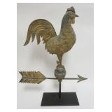 1033	ANTIQUE EMBOSSED METAL ROOSTER WEATHER VANE, APPROXIMATELY 19 IN X 25 IN H