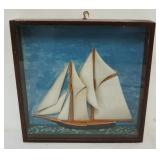1057	HALF HULL OF SAILING SHIP IN SHADOW BOX FRAME, APPROXIMATELY 11 IN X 11 IN X2 IN OVERALL