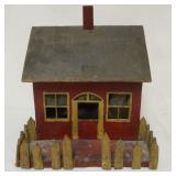 1058	FOLK ART HAND PAINTED HOUSE WITH PICKET FENCE, APPROXIMATELY 12 IN X 12 IN X 14 IN H