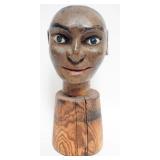 1075	FOLK ART CARVED AND HAND PAINTED WOOD HEAD FIGURE, APPROXIMATELY 5 IN X 4 IN X 11 IN H