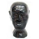 1076	FOLK ART CARVED WOOD HEAD IN EBONIZED FINISH, APPROXIMATELY 3 IN X 3 1/2 IN X 6 IN H
