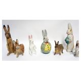 1089	GROUP OF ASSORTED VINTAGE RABBIT CANDY CONTAINERS AND ROLLY POLLY,  TALLEST APPROXIMATELY 10 IN