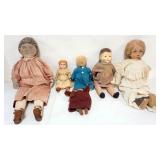 1094	GROUP OF CLOTH AND COMPOSITE ANTIQUE DOLLS, LARGEST APPROXIMATELY 27 IN H
