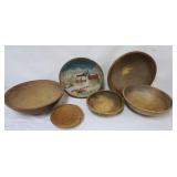 1109	GROUP OF ASSORTED WOOD BOWLS, 1 WITH HAND PAINTED WINTER SCENE, LARGEST APPROXIMATELY 17 IN X 6