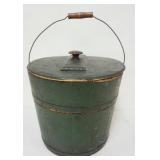 1116	PRIMITIVE WOOD PAIL IN GREEN WITH LID