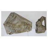 1124	2 RABBIT CHOCOLATE MOLDS, LARGEST APPROXIMATELY 13 IN X 11 IN