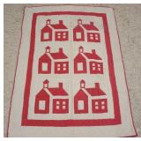 1143	ANTIQUE HAND SEWN CHILDS CRIB SCHOOLHOUSE QUILT, APPROXIMATELY 36 IN X 51 IN