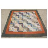 1144	ANTIQUE HAND SEWN QUILT, APPROXIMATELY 75 IN X 75 IN, SIGNED ELEONOR AGE 13