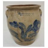 1168	BLUE DECORATED 3 GAL CROCK, WILLIAMSPORT PA, HAIRLINE CRACK, APPROXIMATELY 12 IN H