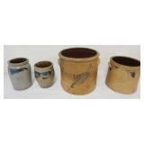 1171	GROUP OF ASSORTED BLUE DECORATED STONEWARE, ALL WITH CHIPS AND CRACKS, LARGEST PIECE APPROXIMAT