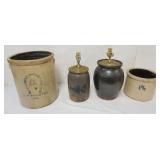 1172	GROUP OF ASSORTED STONEWARE INCLUDING BLUE DECORATED, LARGEST PIECE APPROXIMATELY 15 IN H