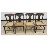 1207	SET OF 4 ANTIQUE PAINT STENCILED CANE SEAT SIDE CHAIRS, WEAR TO FINISH
