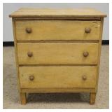 1208	COUNTRY PINE TAPERED 3 DRAWER CHEST IN BUTTERMILK YELLOW FINISH, APPROXIMATELY 32 IN X 21 IN X 