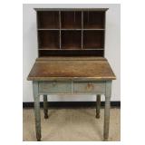 1209	COUNTRY 2 PART STORE CLERKS DESK WITH PIGEON HOLE TOP AND 2 DRAWERS AT BASE, APPROXIMATELY 36 I