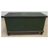 1216	DOVETAILED PINE BLANKET CHEST ON TURNED LEGS AND STRAP HINGES WITH INTERIOR GLOVE BOX, APPROXIM
