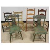 1225	GROUP OF ASSORTED ANTIQUE CHAIRS, INCLUDING RUSH SEAT LADDER BACKS