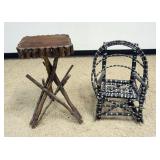 1227	ADIRONDACK RUSTIC BENTWOOD CHILDS ROCKER AND STAND, STAND APPROXIMATELY 13 IN X 13 IN X 26 IN H
