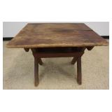 1228	PRIMITIVE PINE TABLE WITH SAWBUCK BASE, APPROXIMATELY 36 IN X 32 IN X 28 IN H