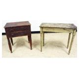 1232	ANTIQUE 2 DRAWER STAND AND NARROW PRIMITIVE TABLE, TABLE APPROXIMATELY 32 IN X 16 IN X 29 IN H