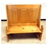 1233	COLONIAL STYE PINE HALL BENCH WITH PANELED BACK, APPROXIMATELY 47 IN X 19 IN X 48 IN 