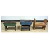 1235	GROUP OF 3 SMALLER BENCHES, 1 WITH LIFT TOP, LARGEST APPROXIMATELY 24 IN X 16 IN X 21 IN H