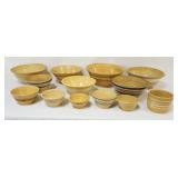 1240	LARGE GROUP OF ASSORTED YELLOW WARE BANDED MIXING BOWLS, LARGEST APPROXIMATELY 14 IN