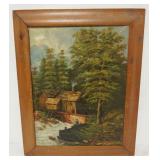 1261	OIL PAINTING ON BOARD, WOODED MILL SCENE W/STREAM APPROXIMATELY 21 IN X 26 IN OVERALL