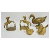 1004	GROUP OF ASSORTED BRASS INCLUDING PRANCING HORSE BOOKENDS, DUCK & BIRDS, LARGEST PIECE APPROXIM