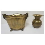 1005	BASS RAMS HEAD PAW FOOT KINDLING HOLDER & SPITTOON, LARGEST PIECE APPROXIMATELY 21 IN X 14 IN X